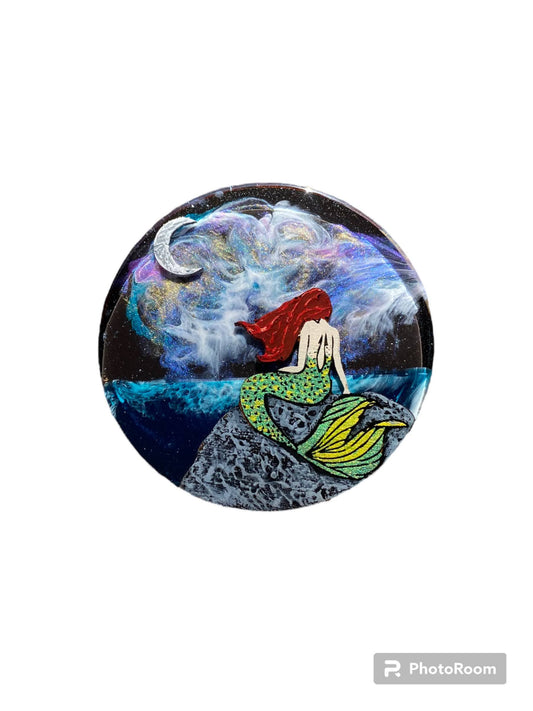 Redheaded Mermaid Overlooking the Sea at Night